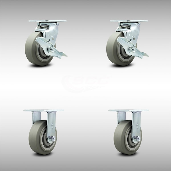 5 Inch SS Thermoplastic Rubber Caster Set with Ball Bearings 2 Brake 2 Rigid SCC